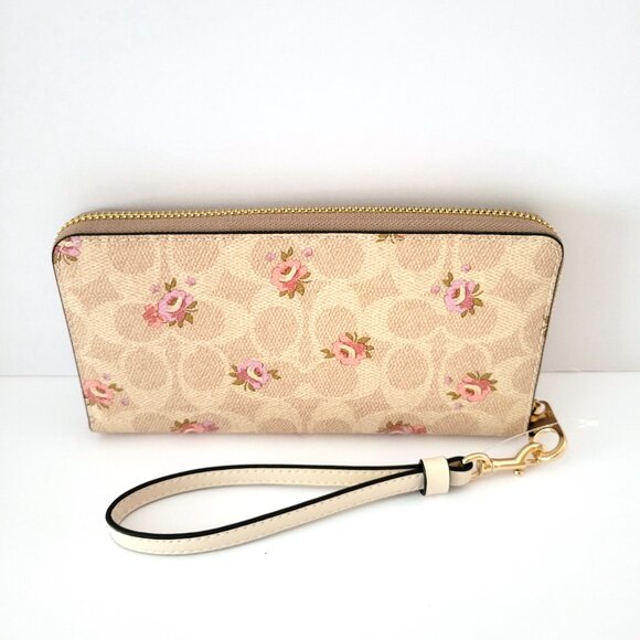 Coach CAR06 Long Zip Around Wallet Floral Print Clutch Wristlet Sand - Picture 3 of 6